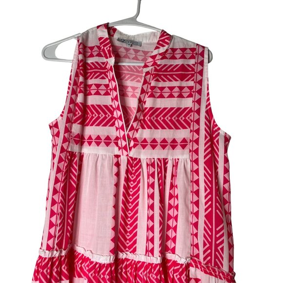 Cezele Collection Sleeveless Midi Dress With Pink Geometric Patterns Size medium - Picture 3 of 6